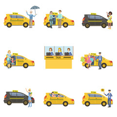 Sticker - Taxi Cars, Drivers And Clients Set