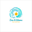 Sun and waves logo template. Flat vector illustration on white background.