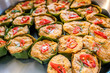 Thai steamed curry fish in banana leaf cups decorated with red chilli, (Hor Mok Pla)