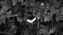 Aerial Establishment Shot Of New York City Skyline. Business Buildings District