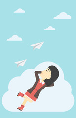 Poster - Business woman lying on cloud vector illustration.