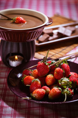 Canvas Print - Strawberry with chocolate fondue