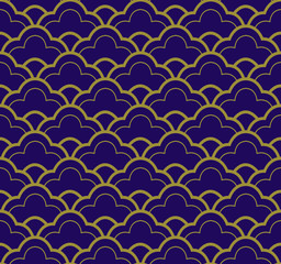 Wall Mural - Antique seamless background image of oriental vintage blue golden curve line scale
