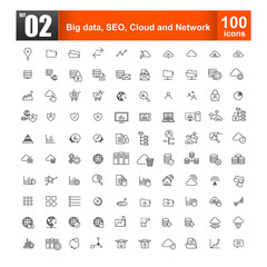 set of big data seo and cloud computer concept for web design a