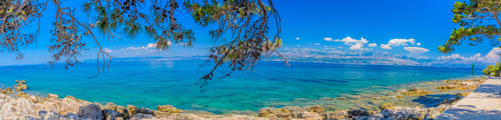 Croatia coast summer panorama. / Colorful landscape of Croatian coast, capture on Island of Brac, panorama view.