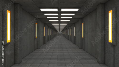 3d render interior. Futuristic hallway. Interior concept design
