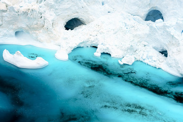 Icebergs are melting on arctic ocean in Greenland