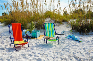 Wall Mural - Beach Chairs with Umbrellas