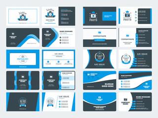 Naklejka na meble Set of modern creative business card templates. Blue and black colors. Flat style vector illustration. Stationery design
