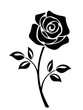 Vector black silhouette of a rose flower with stem isolated on a white background.