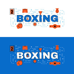Wall Mural - Boxing banner, boxing lettering flat line design with icons