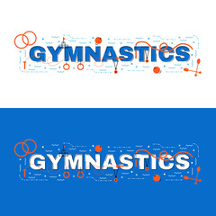 Wall Mural - Gymnatics  lettering flat line design with icons
