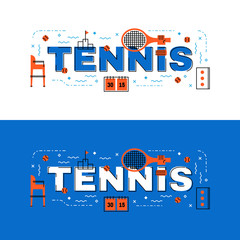 Wall Mural - Tennis banner, tennis lettering flat line design with icons