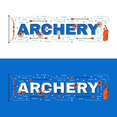 Wall Mural - Archery banner, archery lettering flat line design with icons
