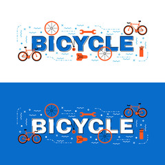 Wall Mural - Bicycle banner, bicycle lettering flat line design with icons
