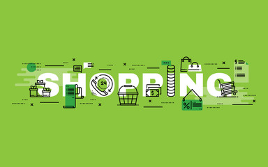 lettering flat line design concepts of shopping