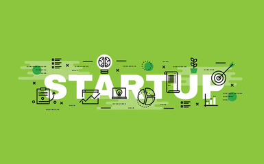 Wall Mural - Lettering flat line design concepts of Startup