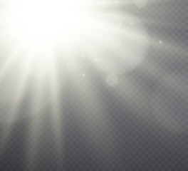 Wall Mural - white light effect sunlight, beams on transparent background.