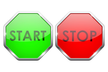 Wall Mural - start and stop icons. green and red octagon buttons