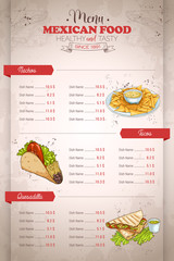 Drawing vertical color mexican food menu