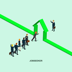 Sticker - Success in business job seeker flat 3d web isometric info graphic vector