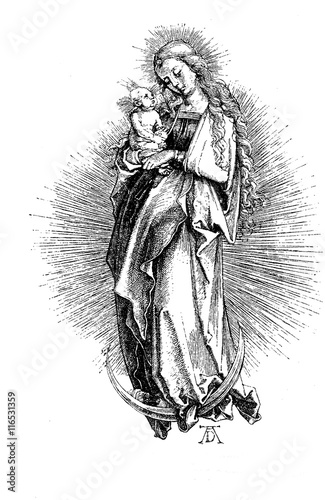 Naklejka samoprzylepna Madonna i dziecko na półksiężycu (1498) autorstwa albrecht dürer