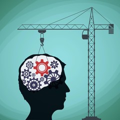 Construction crane with a gear and a human head. Stock vector il