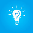 Light bulb on blue button background,on white background,clean vector