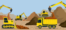 Construction, Earthworks, Quarry, Background, Vehicles, Heavy Equipment On Site