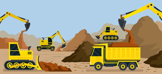 Construction, Earthworks, Quarry, Background, Vehicles, Heavy Equipment on Site