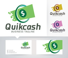 Quick Cash Vector Logo With Alternative Colors And Business Card Template