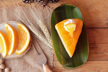 Wall Mural - Orange cake with oranges fruits is delicious.