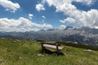 empty bench with view of the mountains