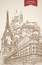 Engraving Vintage Hand Drawn Vector France Paris Travel Sketch