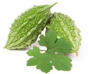 two green momordica or karela isolated on white background