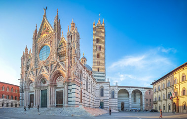famous piazza del duomo with historic siena cathedral, tuscany, italy