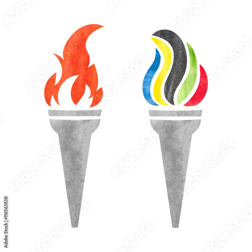 Fotomural Two watercolor olympic torches with flames isolated on white