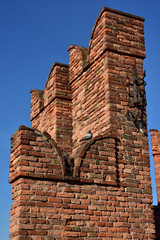 Detail of medieval Scaliger Bridge in Verona with typical ghibelline battlement