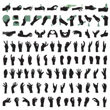 Vector Illustration Of Collection Of Hand Gestures Silhouettes
