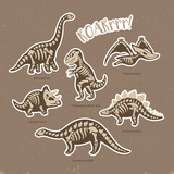 Fototapeta Dinusie - Sticker set of dinosaur skeletons in cartoon style