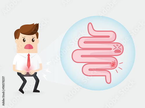 Fényképezés businessman has a stomach ache with intestinal