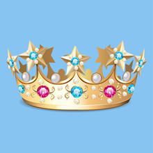 Illustration Of A Golden Crown With Pearls. Crown As A Design El