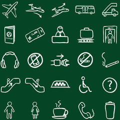 Wall Mural - Vector Set of Chalk Doodle Airport Icons