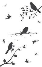 Birds Silhouette With Tree And Birdcages
