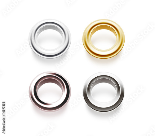 Grommets Set Isolated 3d Illustration Metal Satin Brass Steel