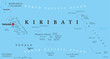 Kiribati political map with capital Tarawa. Republic and island nation in central Pacific Ocean. Archipelago with three main groups, Gilbert, Phoenix and Line Islands. English labeling. Illustration.