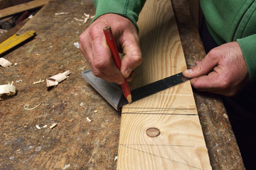 Wall Mural - carpenter working with plane on wooden