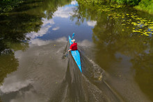 Man On The River Training In Kayaking. Sport