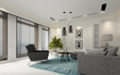 Modern white luxury living room with window blinds