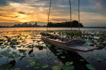 Canvas Print - Beautiful amazing landscapes view of empty fishing boat park in